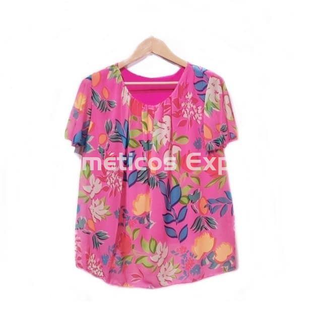 Blusa Manga Corta Floral Fucsia - Imagen 1