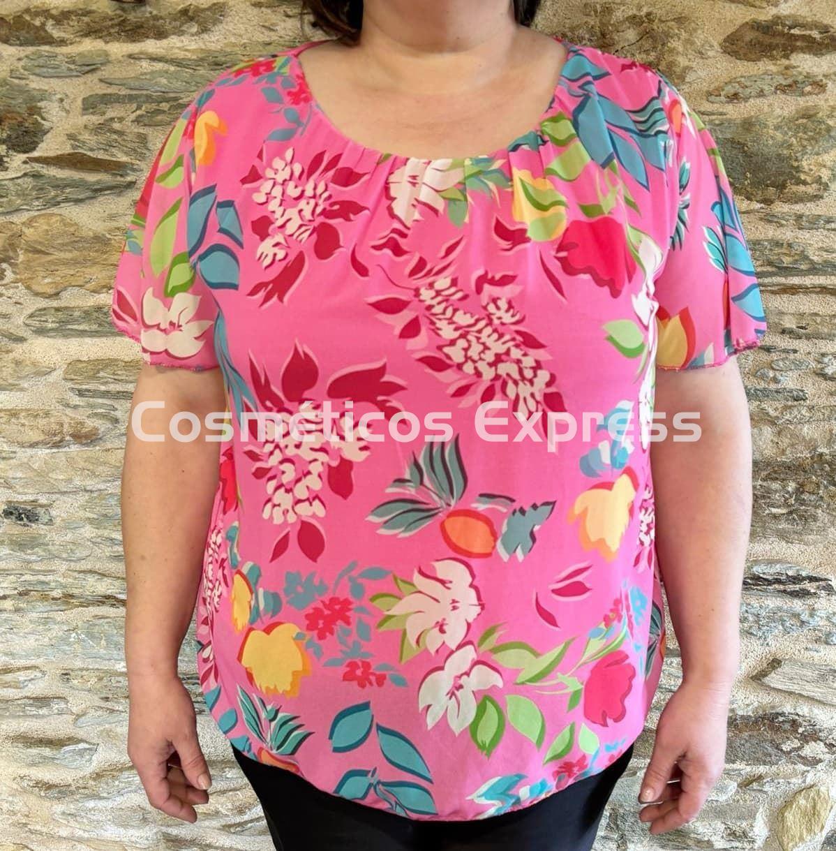 Blusa Manga Corta Floral Fucsia - Imagen 2